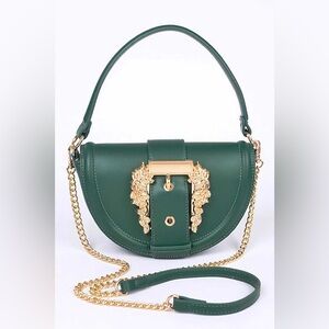 Vegan Leather Gold Motif Buckle Convertible Bag